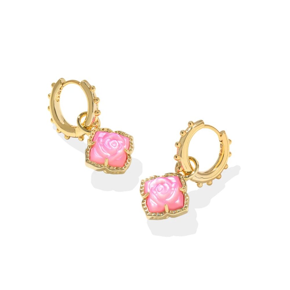 Kendra Scott Mallory Rose Gold Huggie Earrings Blush Ivory Mother of Pearl